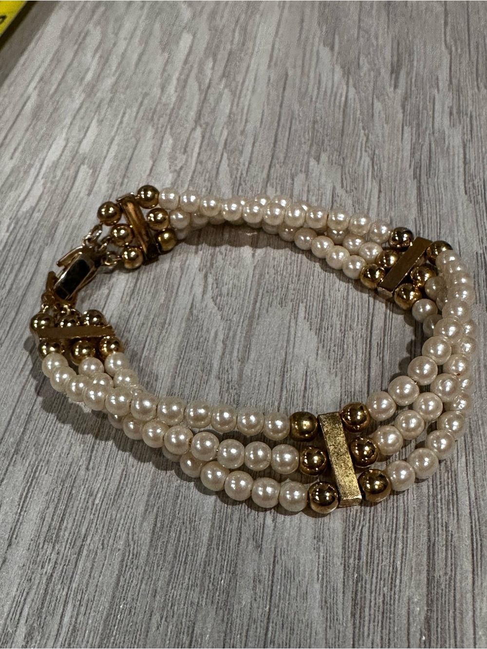 Classic Pearl and Gold Multi-Strand Bracelet